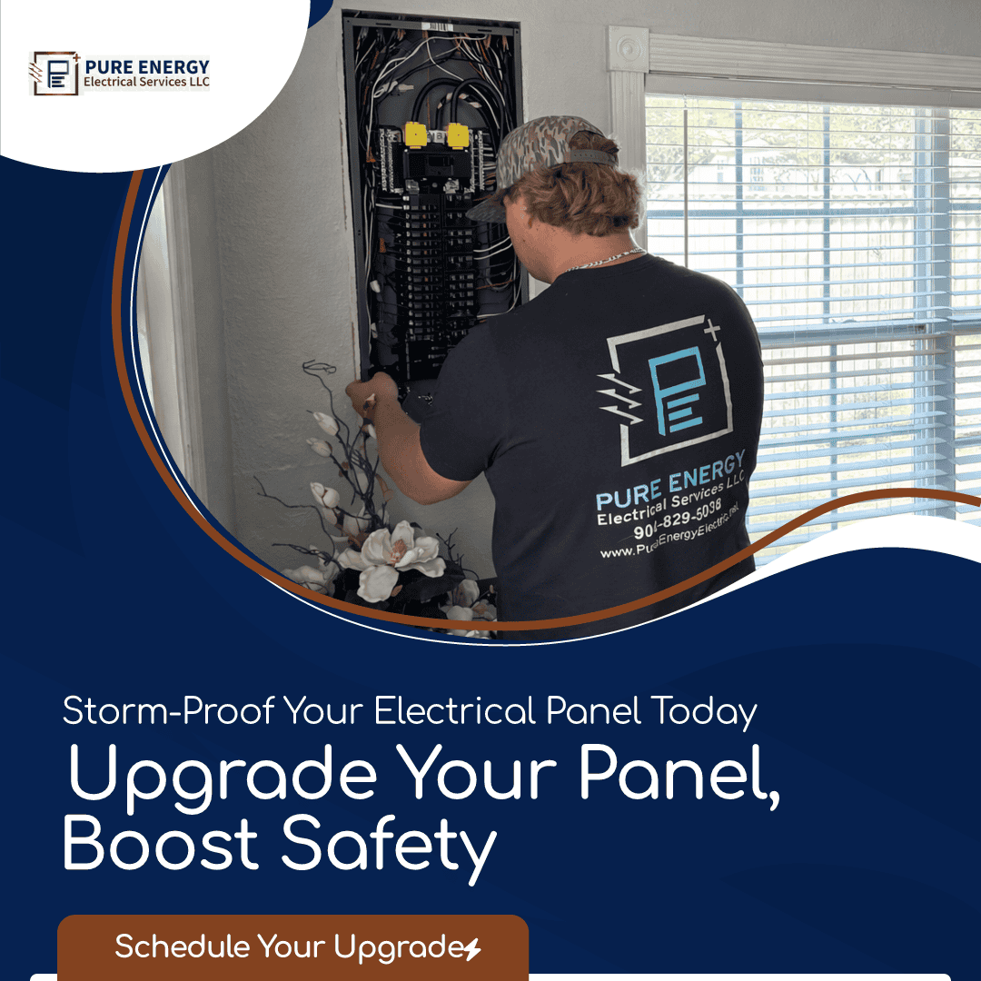 Pure Energy Electrical Electrical Panel Post electrician in a residential home working on an electrical panel